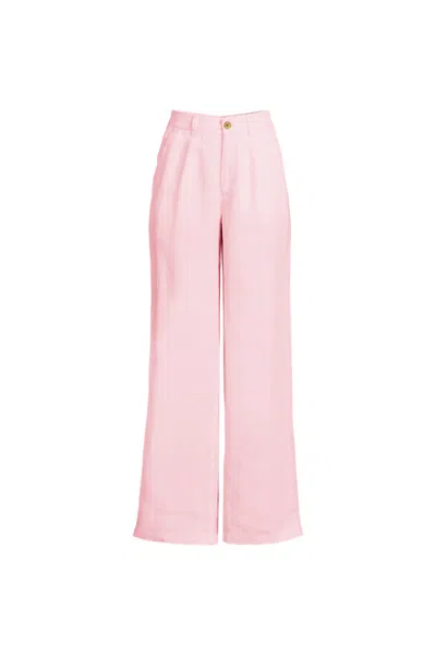 Lands' End Women's High Rise Wide Leg Linen Pleated Pants In Multi
