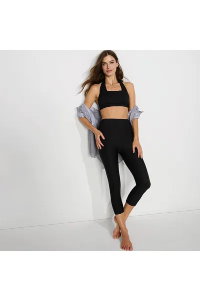 Lands' End Women's High Waisted Modest Swim Leggings With Upf 50 Sun Protection In Black