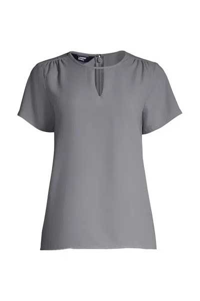 Lands' End Women's Keyhole Crepe Blouse In Gray