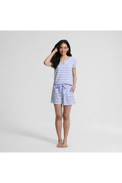 Lands' End Women's Knit 2 Piece Pajama Set - Short Sleeve Top And Shorts In Blue