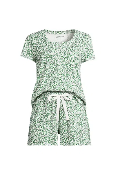 Lands' End Women's Knit 2 Piece Pajama Set - Short Sleeve Top And Shorts In Green