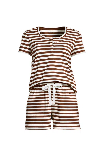 Lands' End Women's Knit 2 Piece Pajama Set - Short Sleeve Top And Shorts In Multi