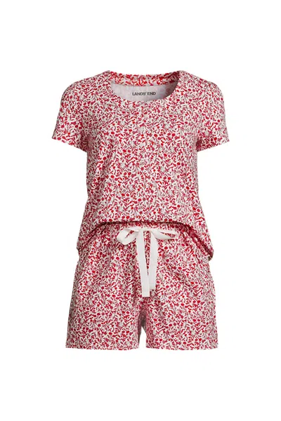 Lands' End Women's Knit 2 Piece Pajama Set - Short Sleeve Top And Shorts In Multi
