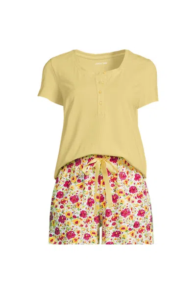 Lands' End Women's Knit 2 Piece Pajama Set - Short Sleeve Top And Shorts In Multi
