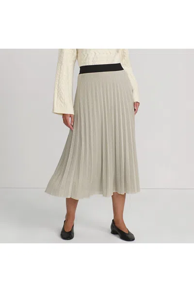 Lands' End Women's Knit Foil Pleated Midi Skirt In Neutral