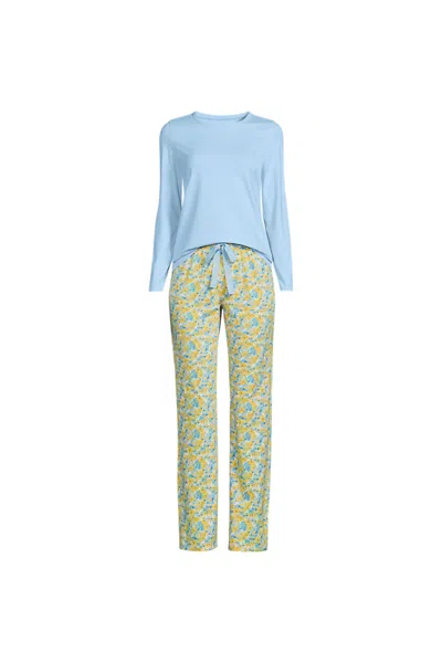 Lands' End Women's Knit Pajama Set Long Sleeve T-shirt And Pants In Multi