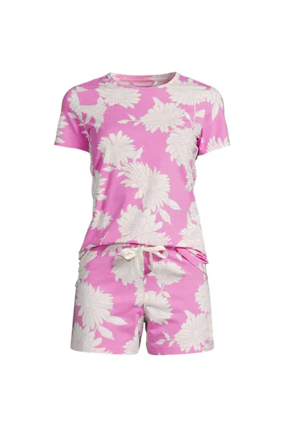 Lands' End Women's Knit Pajama Short Set Short Sleeve T-shirt And Shorts In Pink