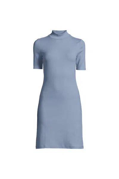 Lands' End Women's Knit Rib Mock Neck Dress In Blue