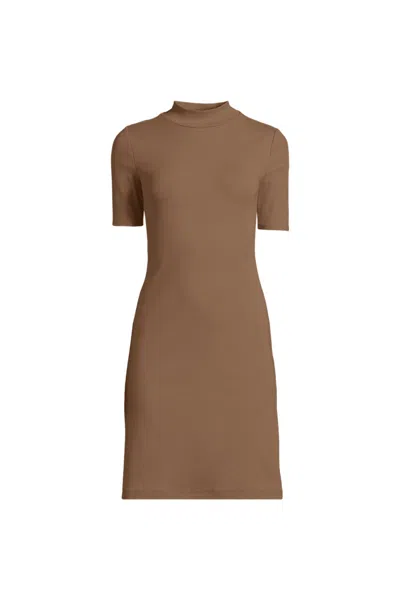 Lands' End Women's Knit Rib Mock Neck Dress In Brown