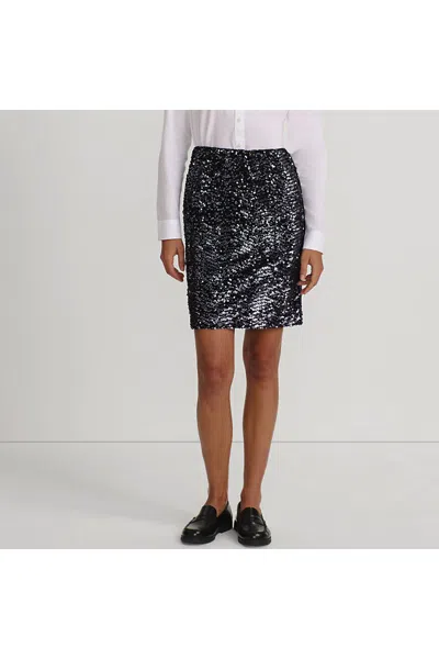 Lands' End Women's Knit Velvet Sequin Above The Knee Skirt In Black