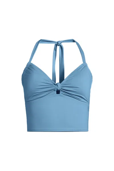 Lands' End Women's Knot Front Halter Tankini Swimsuit Top In Blue