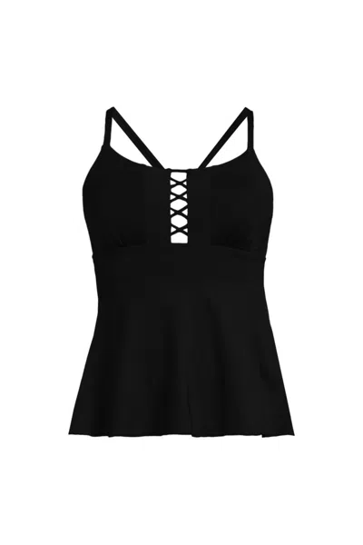 Lands' End Women's Lace-up Flutter Tankini Swimsuit Top In Black