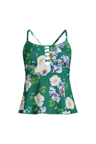 Lands' End Women's Lace-up Flutter Tankini Swimsuit Top In Green