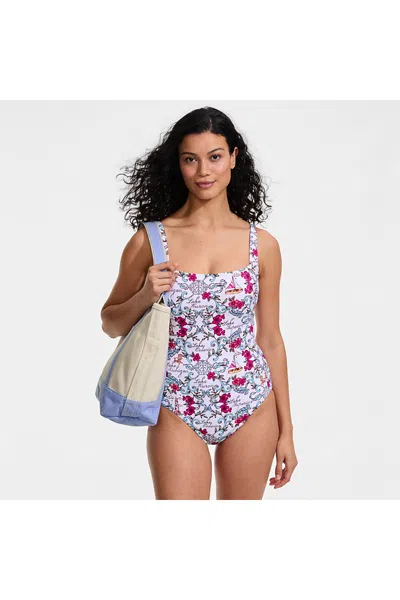 Lands' End Women's Le X T And T The Tiffany Square Neck One Piece In Blue