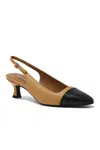 Lands' End Leather Slingback Cap Toe Kitten Heels In Brown