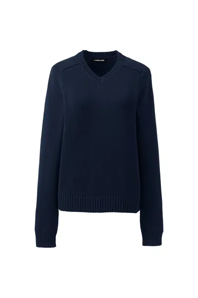 Lands' End Women's Legacy V-neck Sweater In Blue