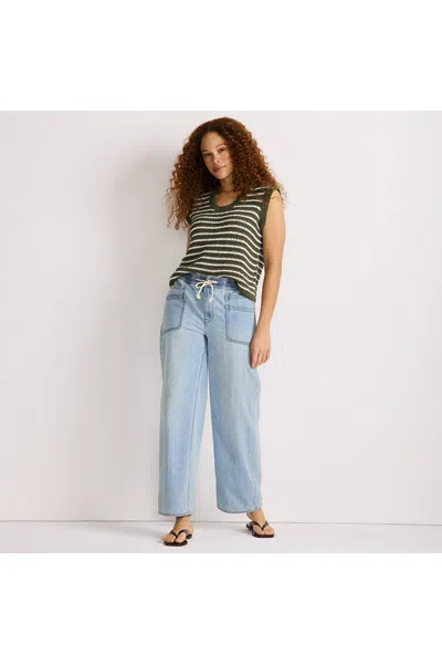 Lands' End Women's Lightweight Denim High Rise Relaxed Straight Pull On Pocket Jeans In Blue