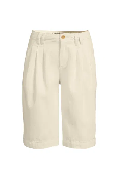 Lands' End Women's Lightweight Denim Mid Rise Pleated 12" Slouchy Shorts In Neutral