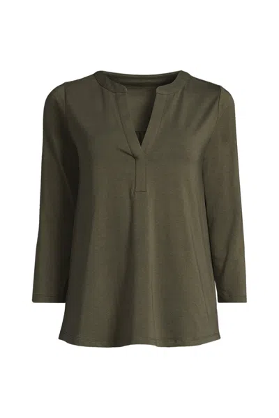 Lands' End Women's Lightweight Jersey 3/4 Sleeve Notchneck Blouse In Gray