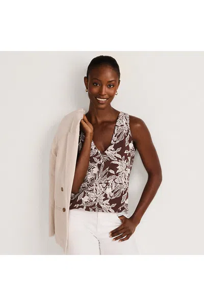 Lands' End Women's Lightweight Jersey Blouson Vneck Tank In Brown