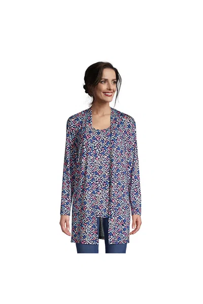 Lands' End Women's Lightweight Jersey Knit Long Cardigan Print In Blue