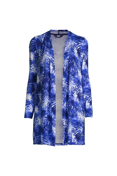 Lands' End Women's Lightweight Jersey Knit Long Cardigan Print In Blue