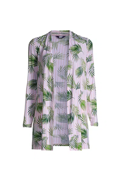 Lands' End Women's Lightweight Jersey Knit Long Cardigan Print In Pink
