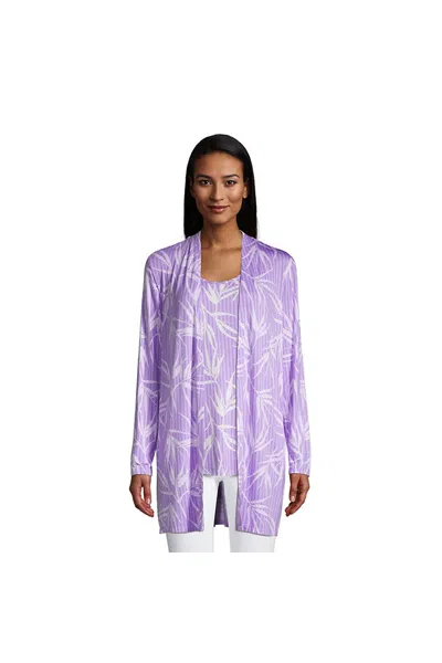 Lands' End Women's Lightweight Jersey Knit Long Cardigan Print In Purple