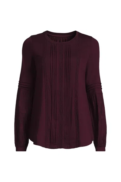 Lands' End Women's Lightweight Jersey Lace Mix Long Sleeve Pintuck Top In Red