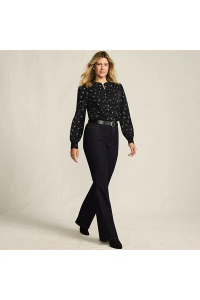 Lands' End Women's Lightweight Jersey Long Sleeve Button Front Pintuck Top In Black