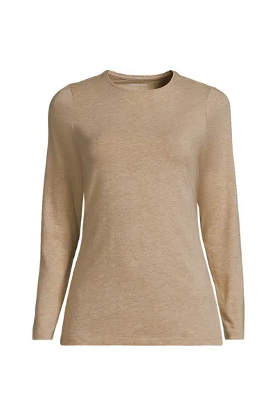 Lands' End Women's Lightweight Jersey Skimming Long Sleeve Crew Neck T-shirt In Brown