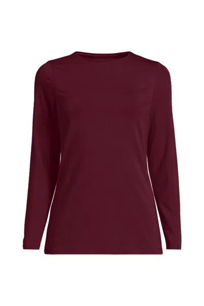 Lands' End Women's Lightweight Jersey Skimming Long Sleeve Crew Neck T-shirt In Burgundy