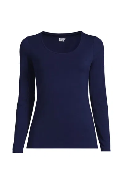 Lands' End Women's Lightweight Jersey Skimming Long Sleeve Scoop Neck T-shirt In Blue