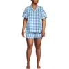 Lands' End Women Linen 2 Piece Pajama Set In Dusk Blue Gignham