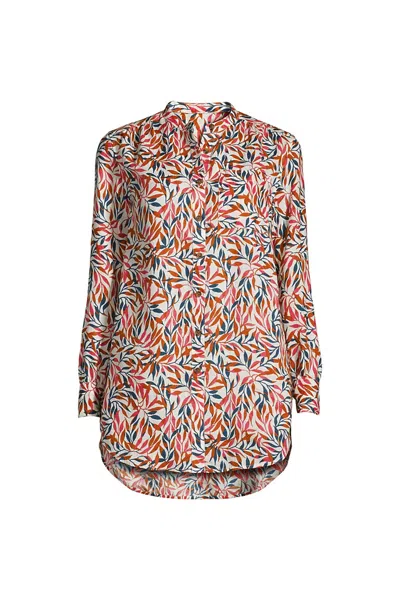 Lands' End Women's Linen A-line Long Sleeve Tunic Top In Multi