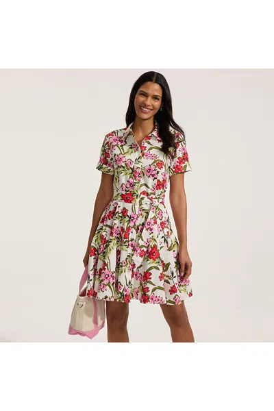 Lands' End Women's Linen Blend Button Front Dress With Godets In White