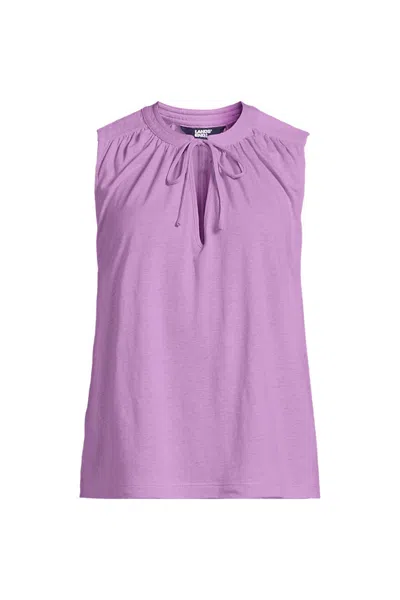 Lands' End Women's Linen Blend Notch Neck Swing Tank Top In Purple