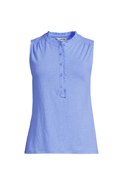 Lands' End Linen Blend Ruffle Trim Tank Top In Blue