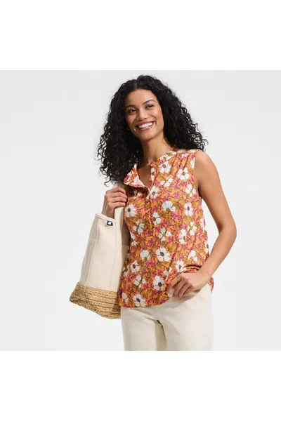 Lands' End Linen Blend Ruffle Trim Tank Top In Orange
