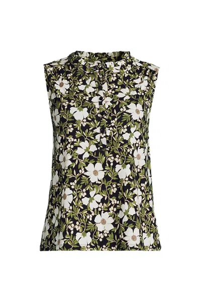 Lands' End Women's Linen Blend Ruffle Trim Tank Top In Multi