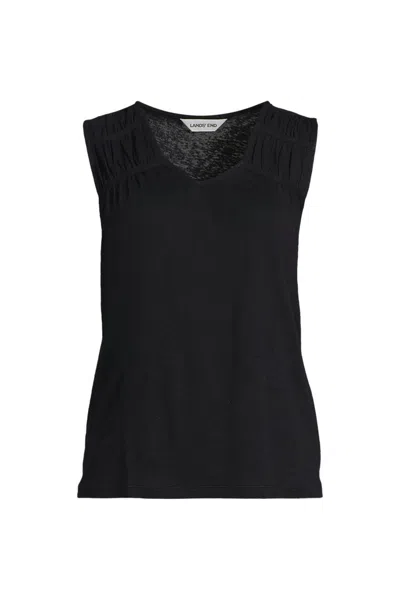 Lands' End Women's Linen Blend Smocked Flowy Tank In Black