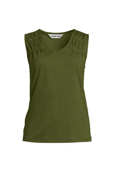 Lands' End Women's Linen Blend Smocked Flowy Tank In Green
