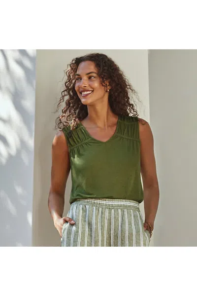 Lands' End Women's Linen Blend Smocked Flowy Tank In Green