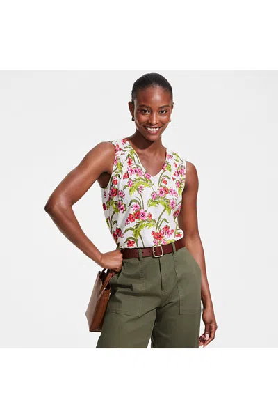 Lands' End Women's Linen Blend Smocked Flowy Tank In Multi