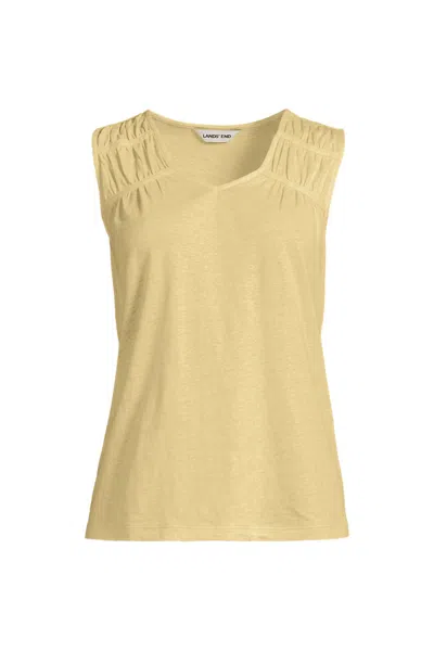 Lands' End Women's Linen Blend Smocked Flowy Tank In Brown