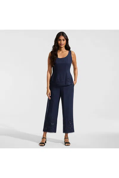 Lands' End Women's Linen Embroidered Pants In Blue