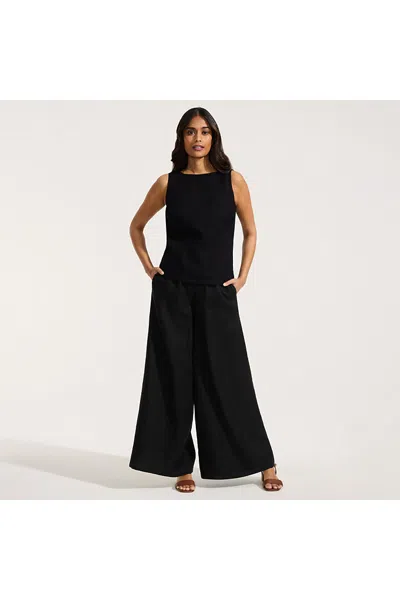 Lands' End Women's Linen High Rise Palazzo Pants - Set Bottom In Black
