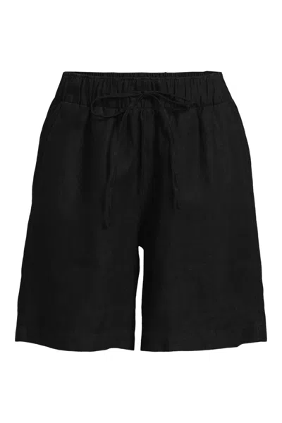 Lands' End Women's Linen High Rise Pull On 7" Shorts In Black