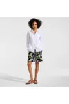 Lands' End Women's Linen High Rise Pull On 7" Shorts In Blue