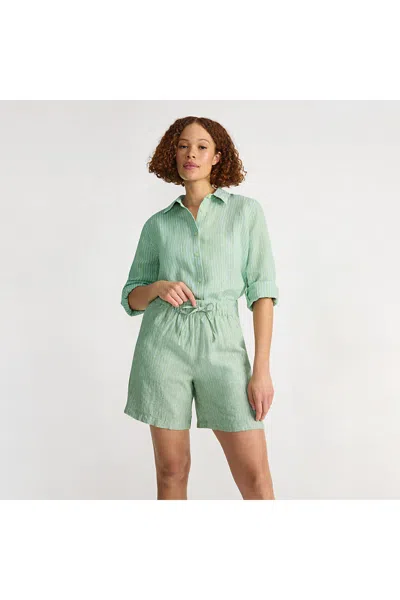 Lands' End Women's Linen High Rise Pull On 7" Shorts In Green